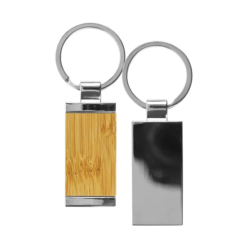 Rectangular Bamboo and Metal Keychains 32mm