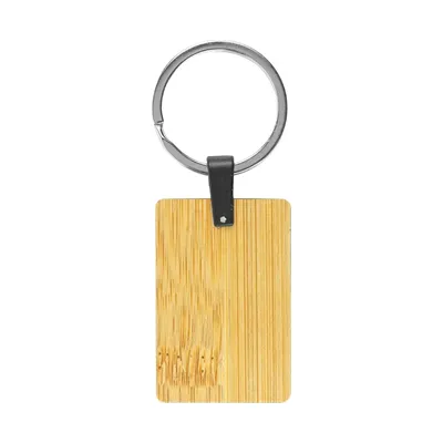Bamboo and Metal Keychain Rectangle 32mm