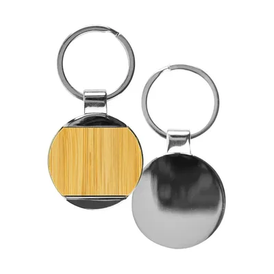 Round Bamboo and Metal Keychains 32mm