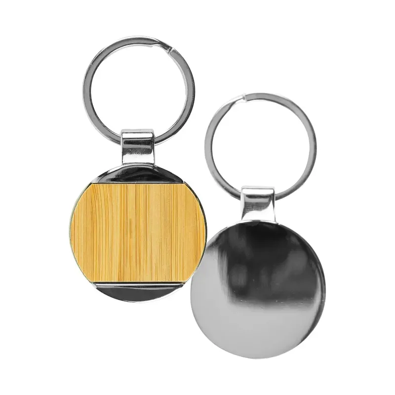 Round Bamboo and Metal Keychains 32mm
