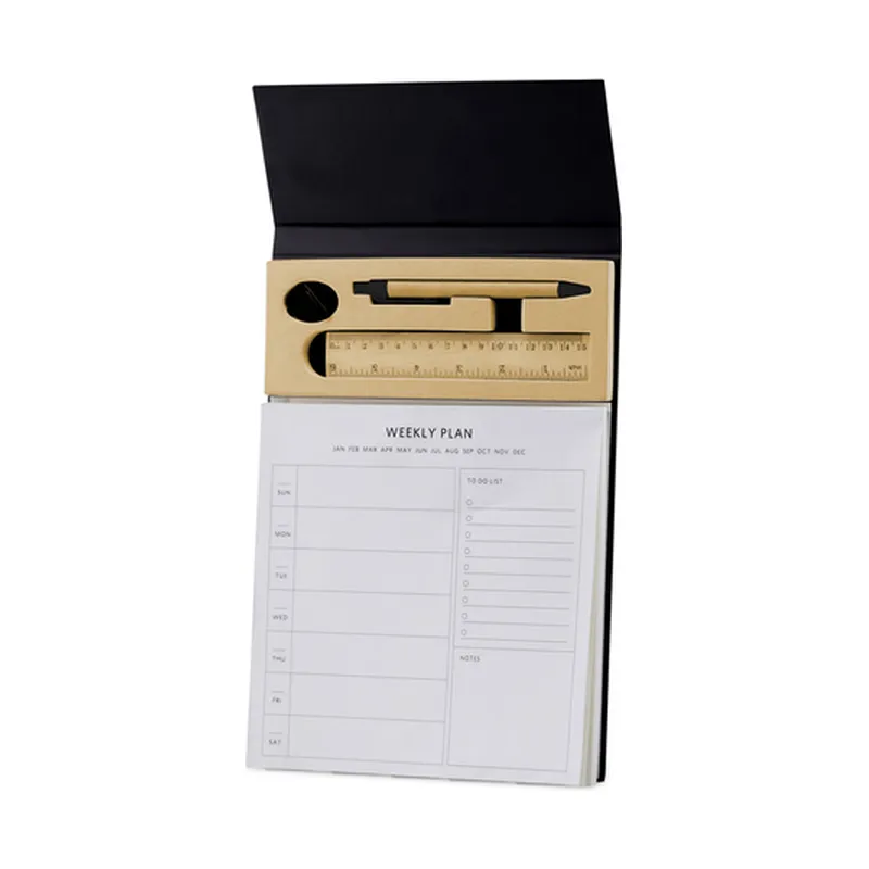 A4 weekly desk planner with pen, ruler and clips