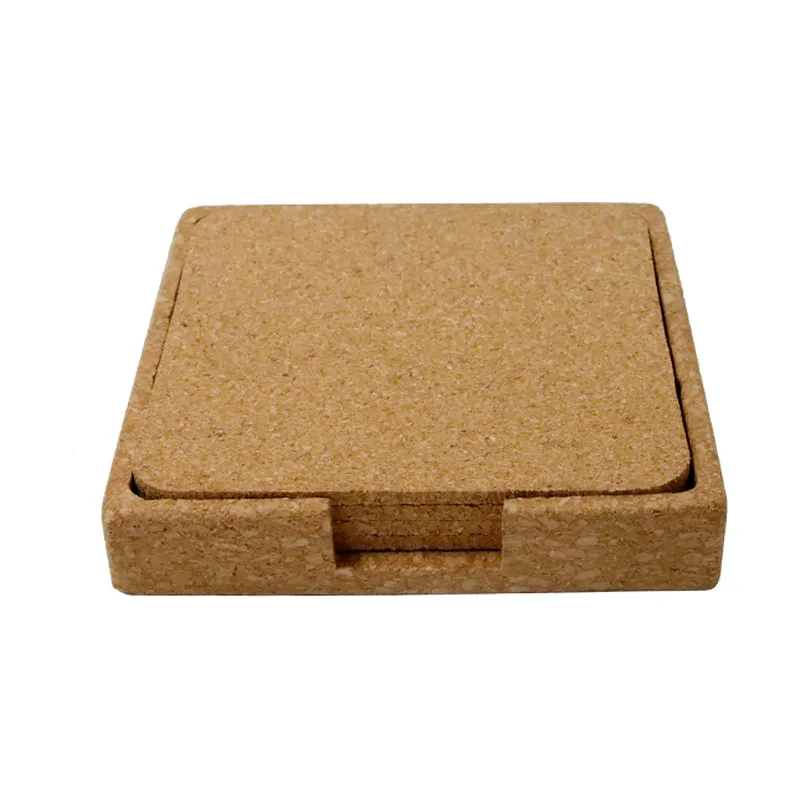 Four cork coasters with a cork stand