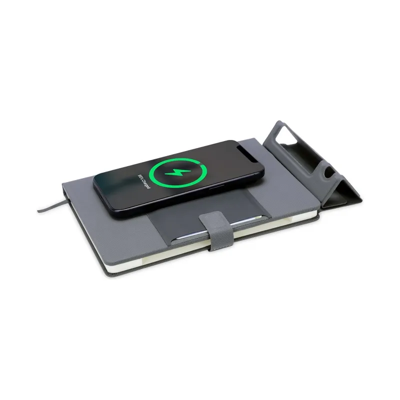 Notebook with 15 W charging and a phone stand