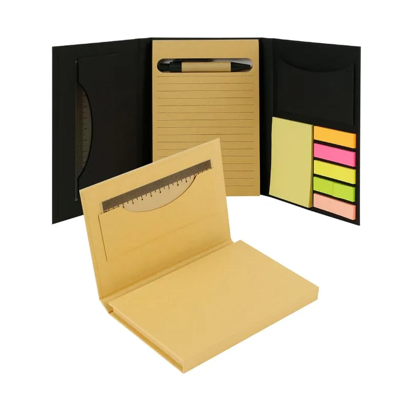 Tri-Fold Notepad with Sticky Notes, Pen, Card Slot and Ruler