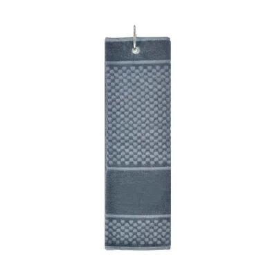 Grey golf towel that hides grass marks