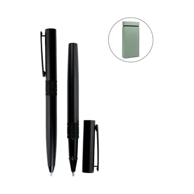 Black Metal Pen Set with Matte Finish in Hardboard Slide to Open Box