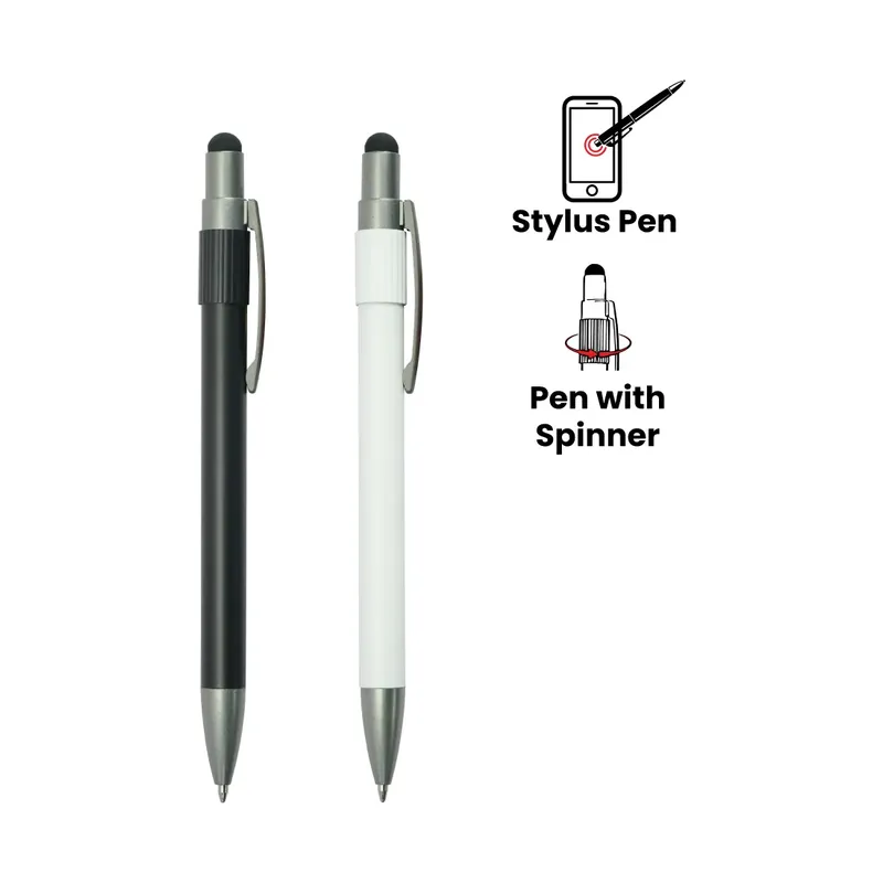 Stylus Metal Pens with Spinner – Push Button (Blue Ink)