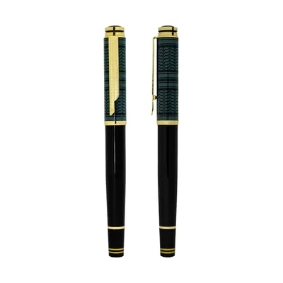 Arabic Traditional Bisht Design Metal Pens, Glossy Black with Gold Outline