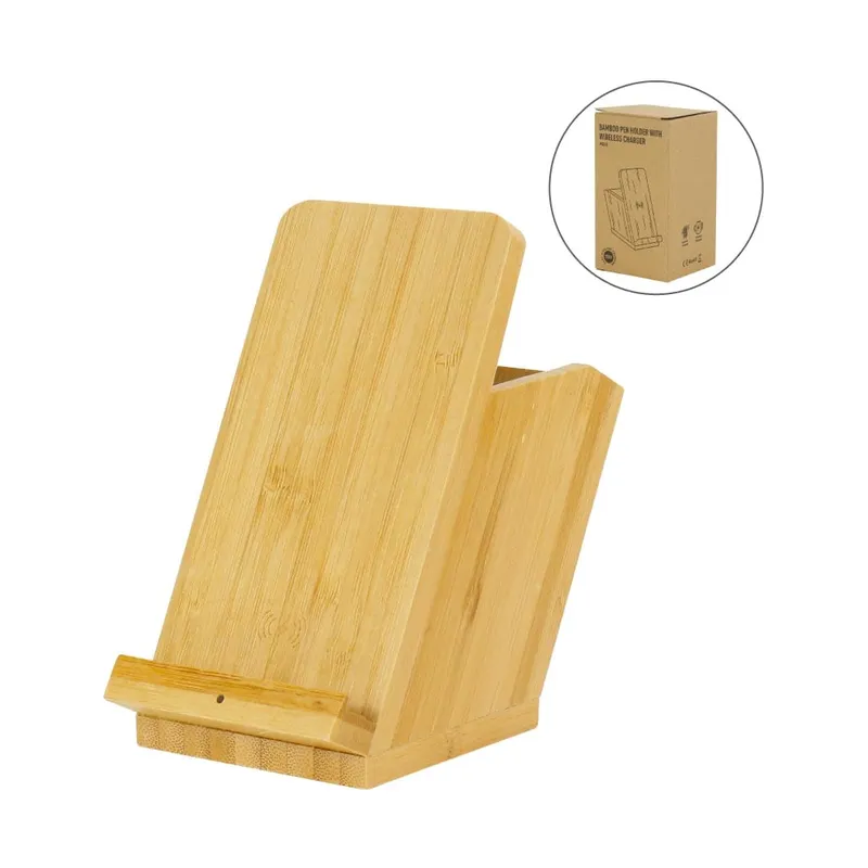 Bamboo Pen Holder with 15W Fast Wireless Charger