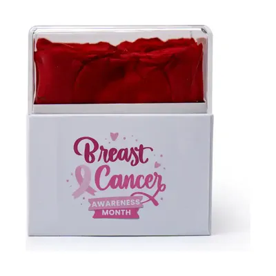 Forever Natural Flowers Gift Box White, Clear Acrylic Lid, 4Pcs Long Life Roses with Breast Cancer Awareness Logo