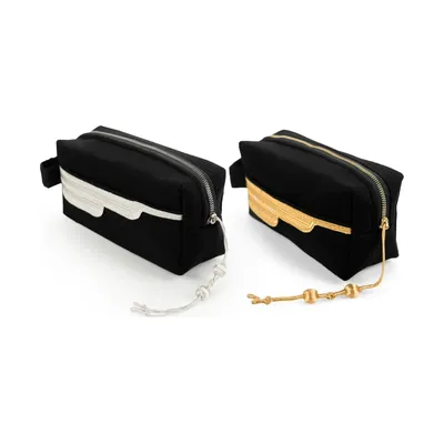 Black Multi-Purpose Utility & Cosmetic Pouch with Bisht Embroidery