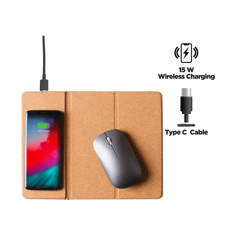 Cork Foldable Mousepads with 15W Wireless Charging Type C