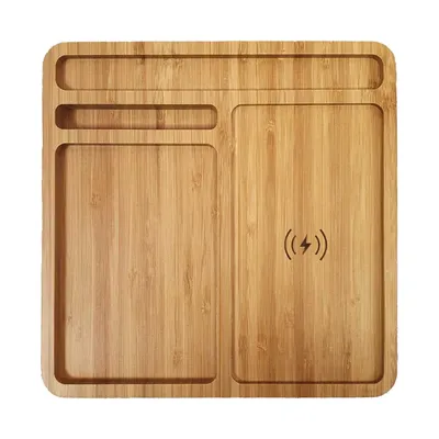 Bamboo 15W Wireless Desk Fast Charging Pad & Organizer