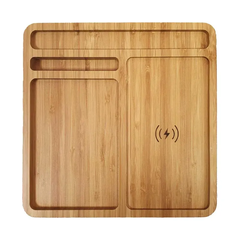Bamboo 15W Wireless Desk Fast Charging Pad & Organizer