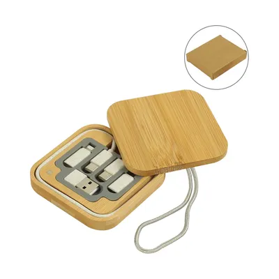 Multi-Charging Cable Set in Square Bamboo Case