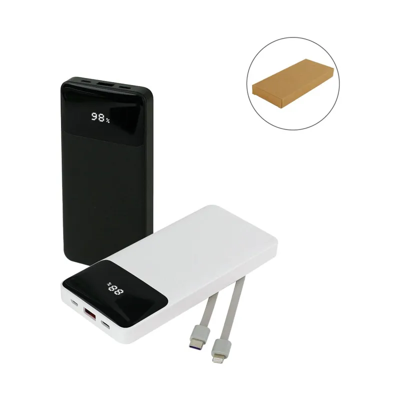 Powerbank with LED Screen 10,000 mAh and Built-in Cables