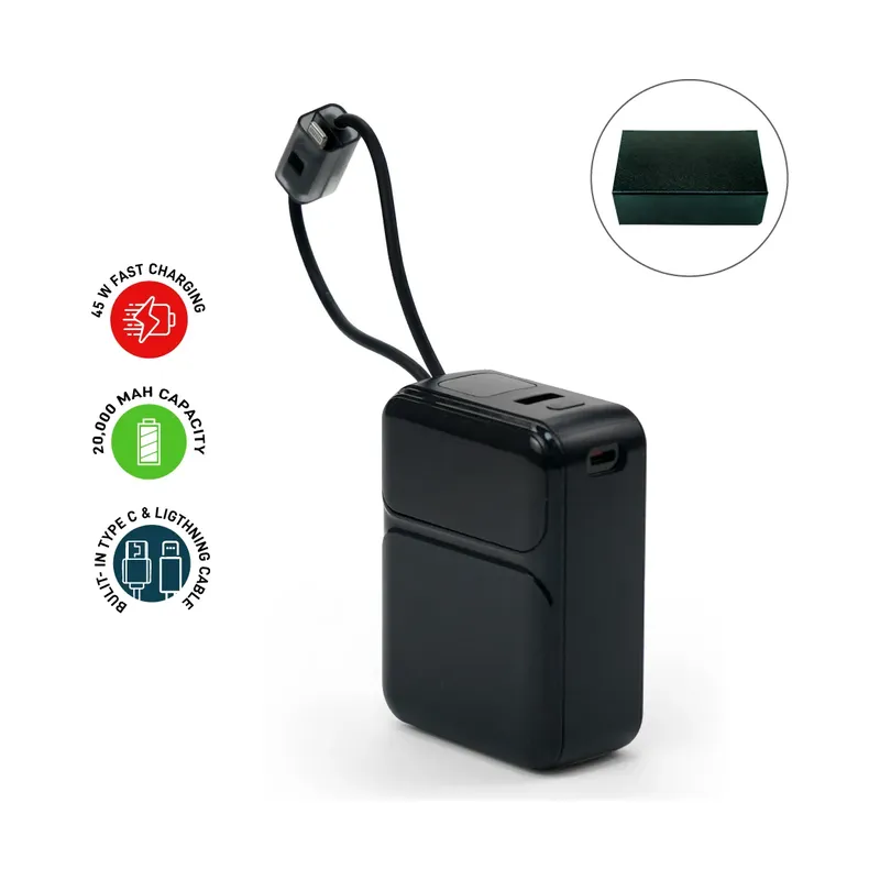 Powerbank 20K mAh with Built-in Type C, Lightning Cables, 45W Fast Charging
