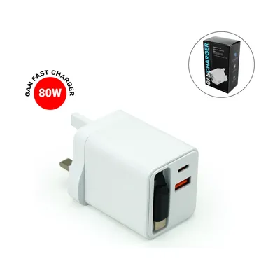80W GaN Fast Charger Adaptor with Retractable Built-in Type-C Cable