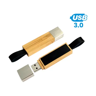 Bamboo LED Logo USB with Strap 64GB V. 3.0