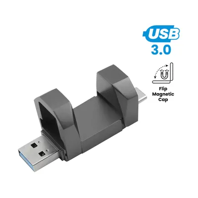 OTG USB Flip in Gun Metal 32GB V. 3.0 Type C Flip Magnetic Cap