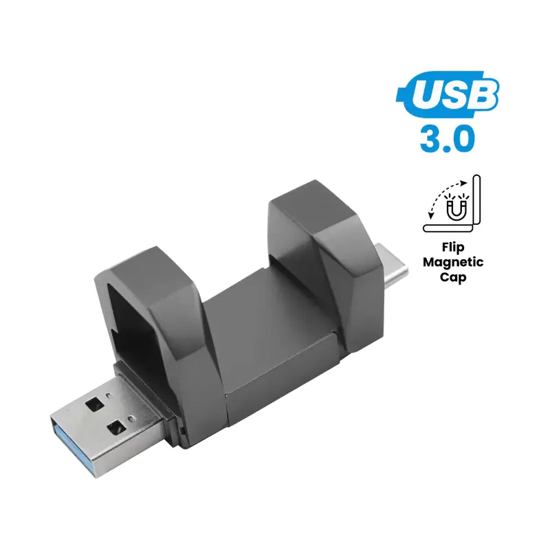 OTG USB Flip in Gun Metal 32GB V. 3.0 Type C Flip Magnetic Cap