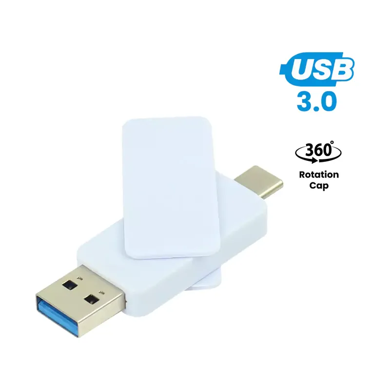 OTG White Swivel USB Flash Drives 64GB V. 3.0 Type C