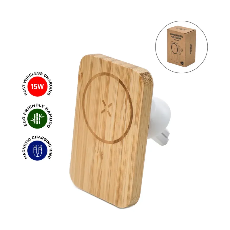 Bamboo Wireless Car Charger 15W Fast Charging & Type C