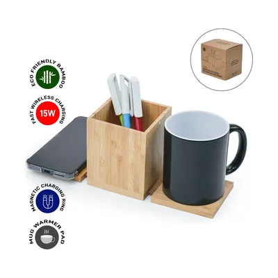 Foldable Fast Wireless Charging Pad 15W with Mug Warmer & Pen Holder