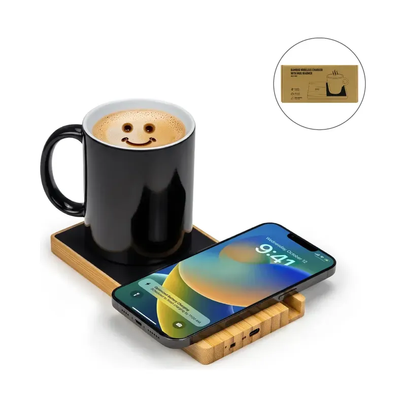 Eco-Friendly Wireless Charger with Mug Warmer & Phone Stand, 10W