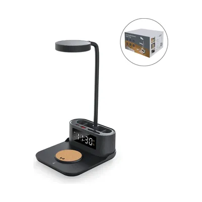 Desk Lamp with 15W Wireless Charger, Clock and Pen Holder