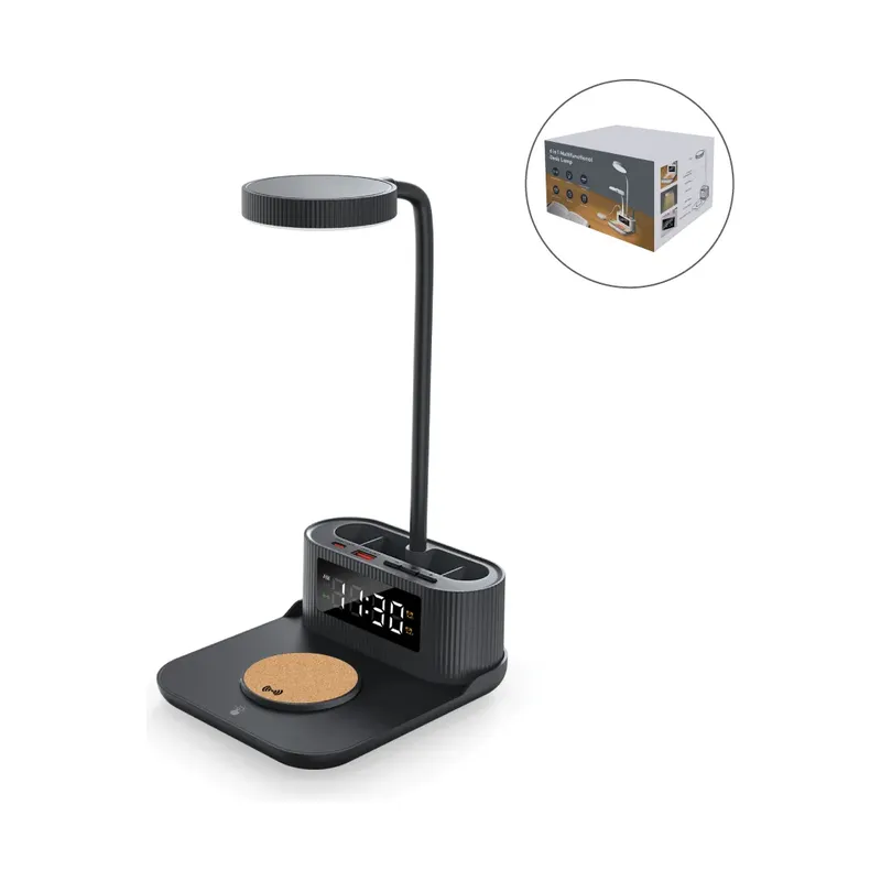 Desk Lamp with 15W Wireless Charger, Clock and Pen Holder
