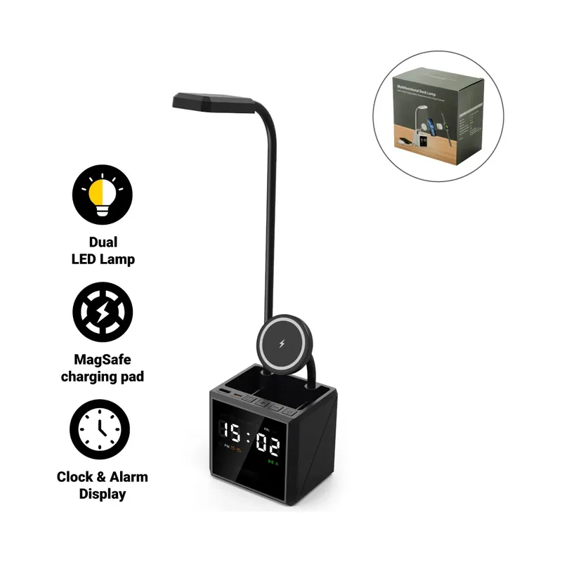 Multi-functional Desk Lamp with 15W Fast Wireless Charger & Digital Clock
