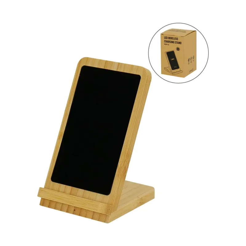 Bamboo Fast Wireless Charger Stand 15W with LED Logo