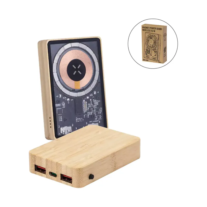 Magnetic Fast Wireless Powerbank 15W in Bamboo