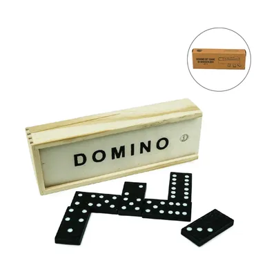 Domino Set Game in Wooden Slide Box & 28 Black Wooden Pieces