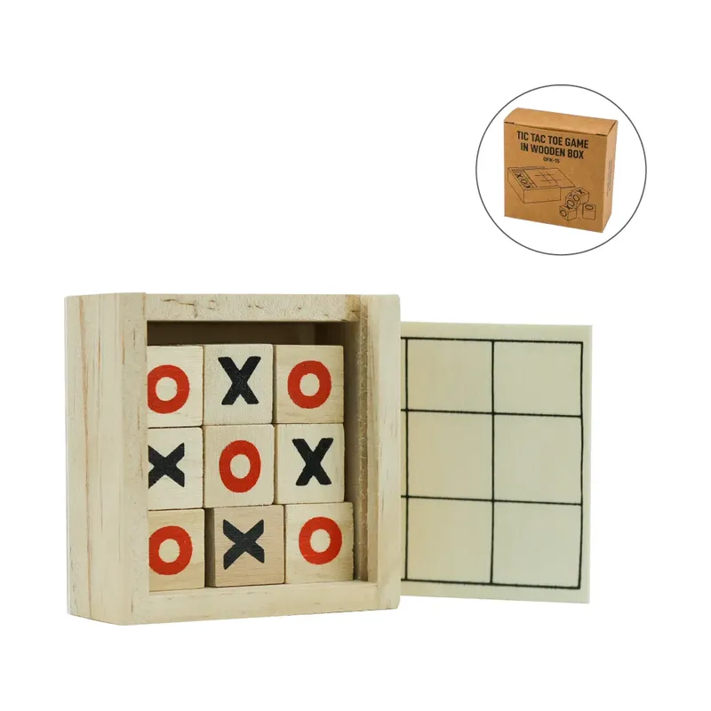 Tic-Tac-Toe Wooden Board Game with Slide Storage Box & 9 Wooden Cubes